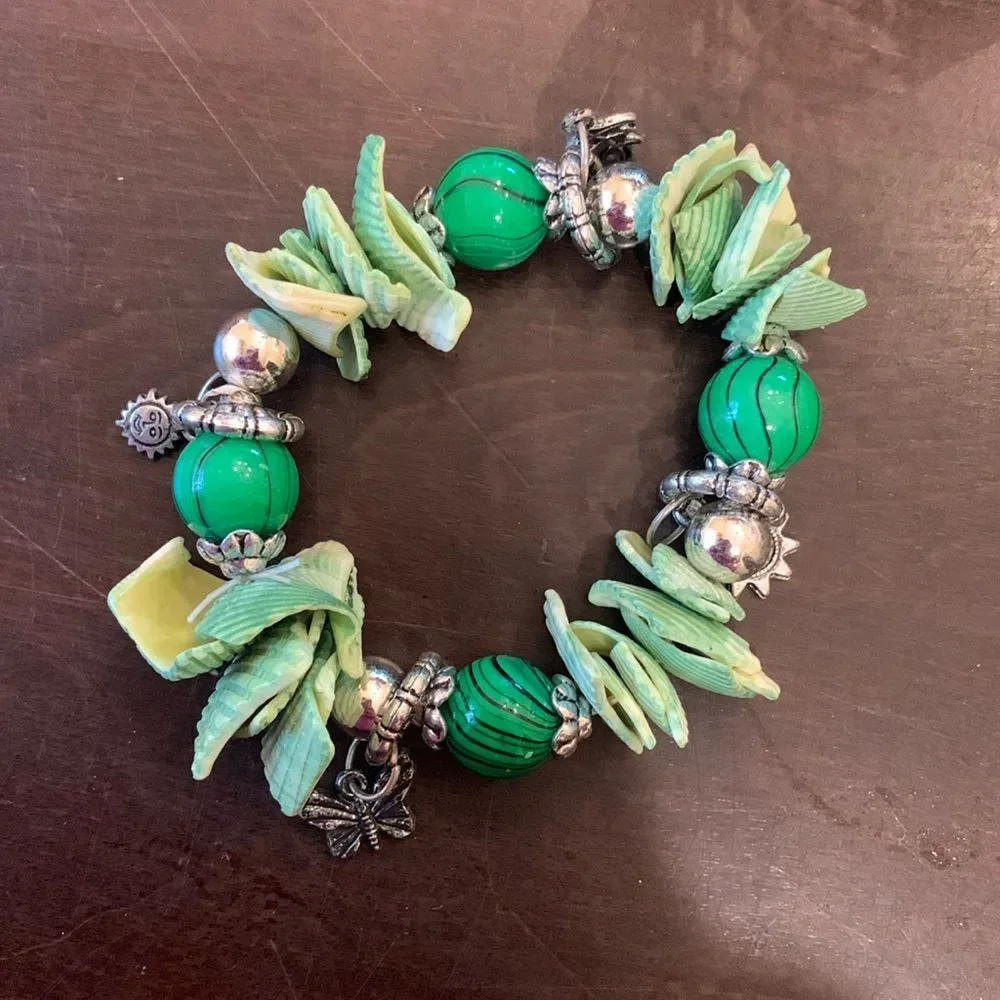 Green Chunky Bracelet with Charms
